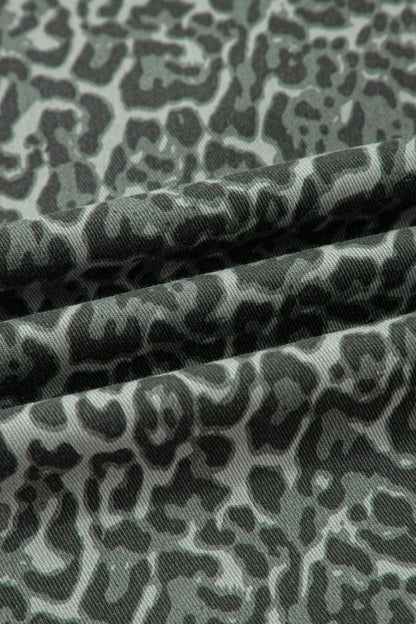 Gray Leopard Frayed Edge Wide Leg High Waist Jeans