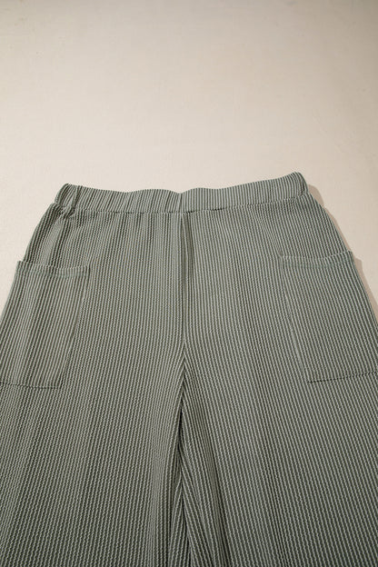 Four Leaf Clover Twisted Ribbed Exposed Seam Detail V Neck Pullover Plus Size Pant Set