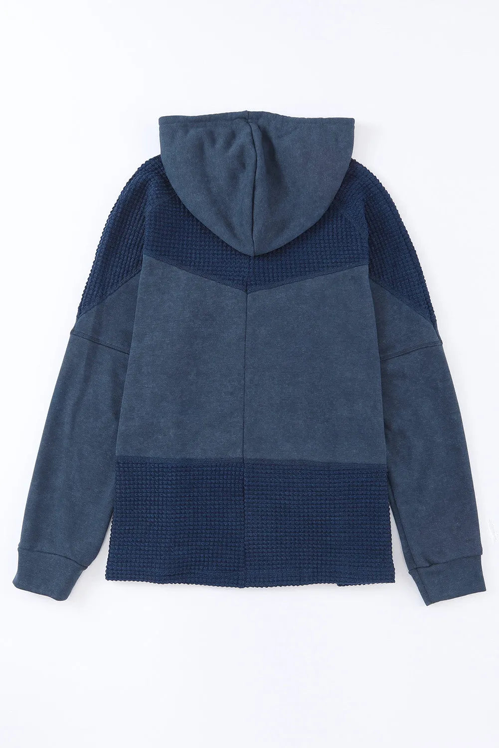 Blue Waffle Patchwork Vintage Washed Hooded Jacket - Chic Meadow Boutique 