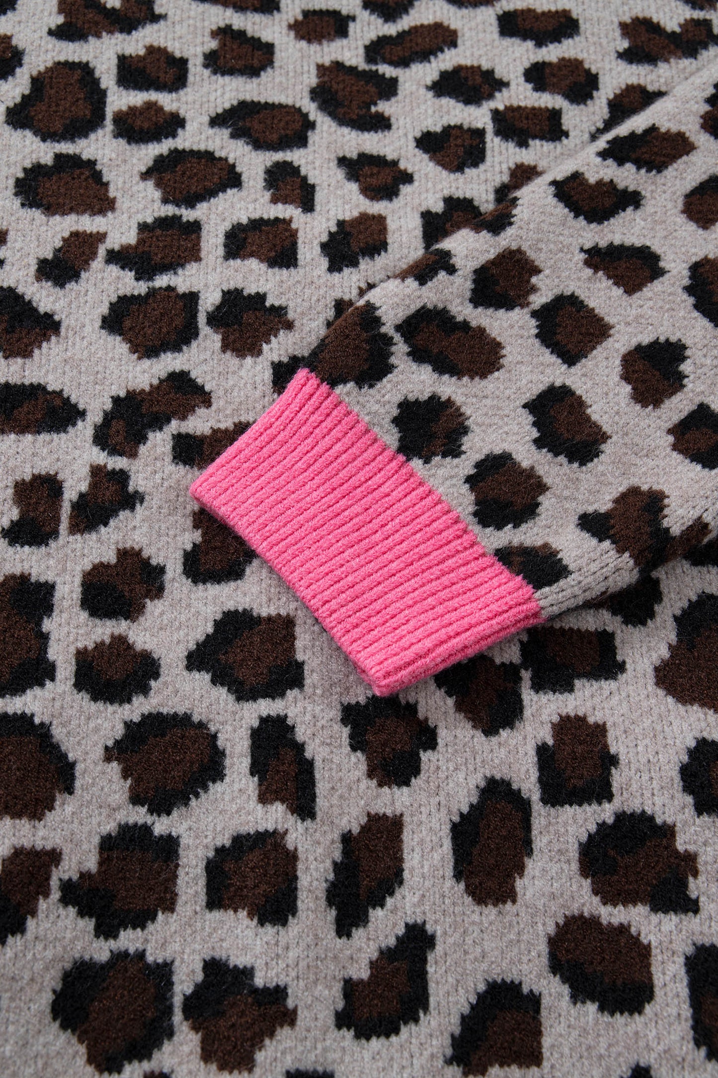 Khaki Oversize Color Block Trim Button Down Leopard Print Cardigan