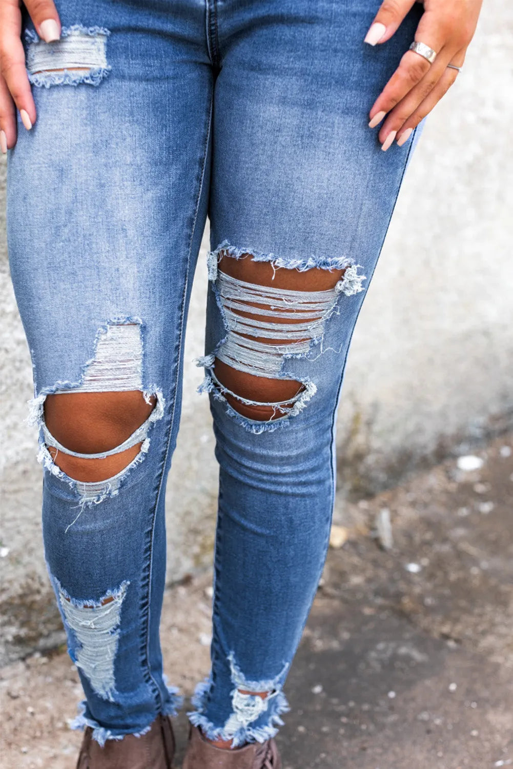 Sky Blue High Waist Distressed Skinny Jeans - Chic Meadow Boutique 