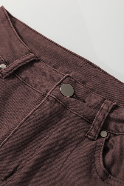 Coffee Loose Straight High Waist Solid Color Jeans