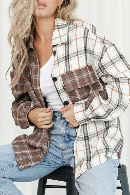 Brown Mixed Plaid Soft Oversized Shirt - Chic Meadow Boutique 