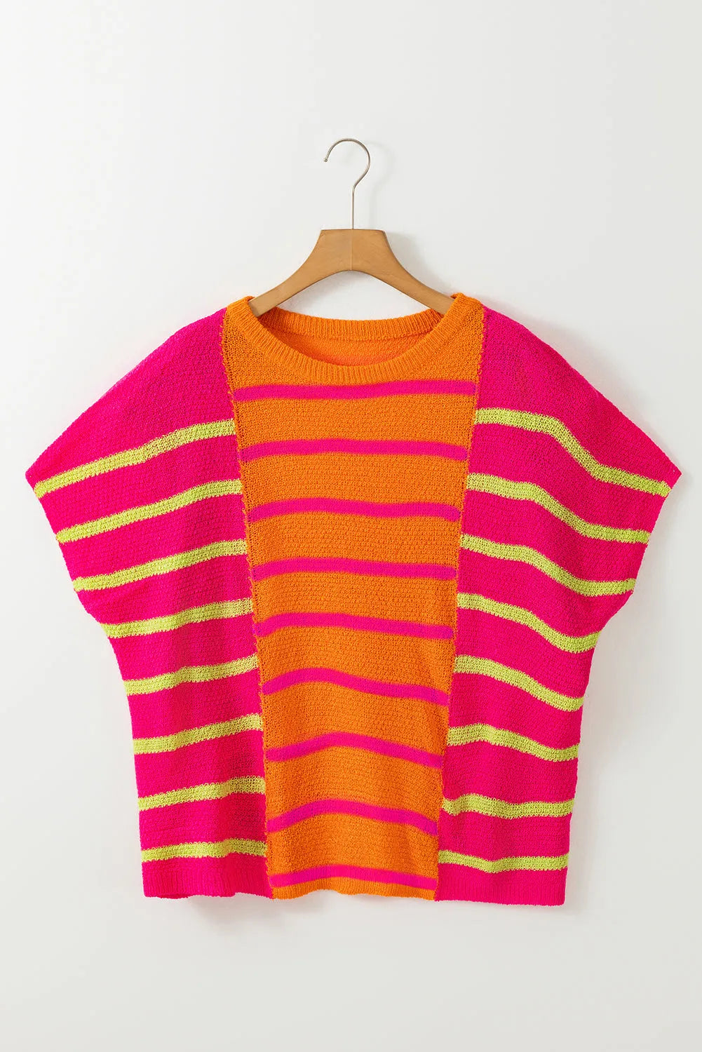 Strawberry Pink Bright Striped Short Sleeve Knit Top - Chic Meadow Boutique 