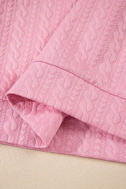 Pink Contrast Trim Textured Crewneck Tee and Pocketed Skirt Set