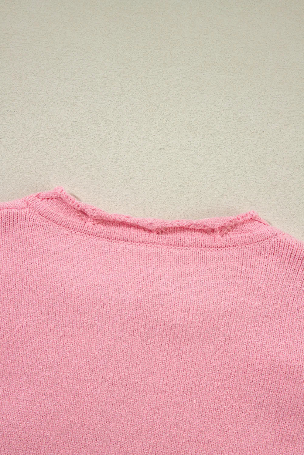 Peach Blossom Flower Detail Knitted Notched Neck Sweater - Chic Meadow Boutique 