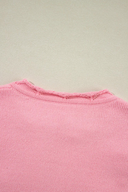 Peach Blossom Flower Detail Knitted Notched Neck Sweater - Chic Meadow Boutique 