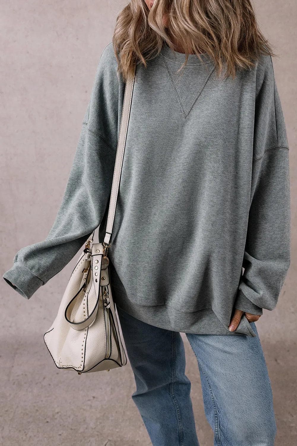 Tops/Long Sleeve Tops Medium Grey Side Split Drop Shoulder Oversized Top