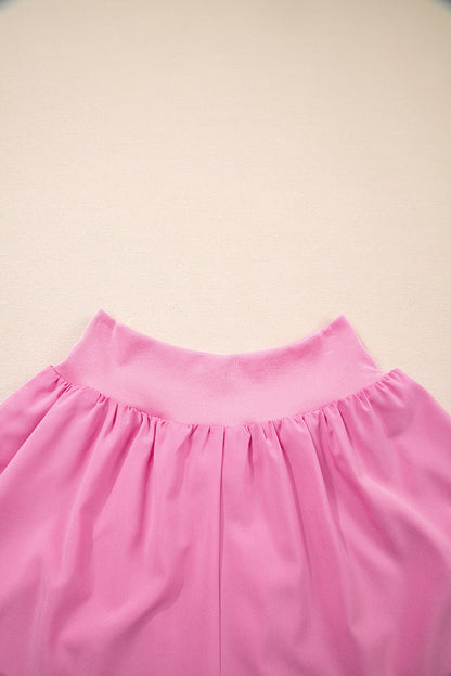 Bright Pink Crossed Waist Tiered Flowy Shorts
