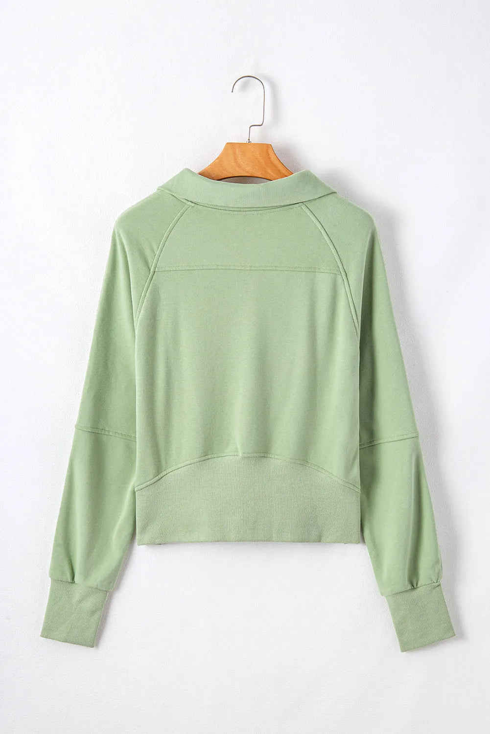 Smoke Green Quarter Zip Stand Neck Kangaroo Pocket Sweatshirt - Chic Meadow Boutique 