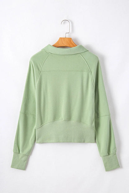 Smoke Green Quarter Zip Stand Neck Kangaroo Pocket Sweatshirt - Chic Meadow Boutique 