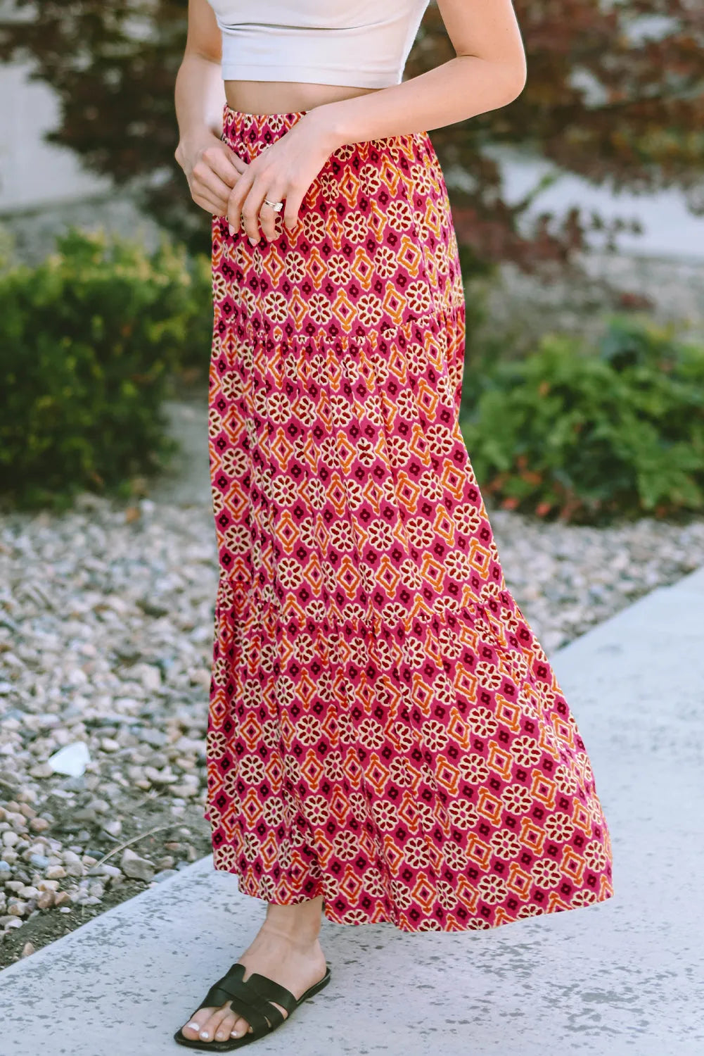 Rose Vintage Boho Floral Print Tiered Maxi Skirt - Chic Meadow Boutique 