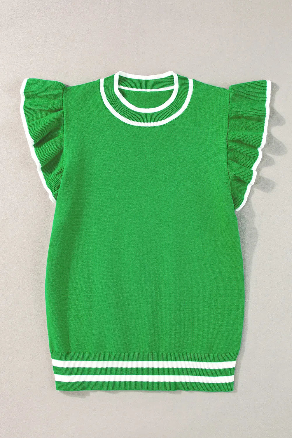 Bright Green Edge Piping Ruffled Sleeve Round Neck Knit T Shirt - Chic Meadow Boutique 