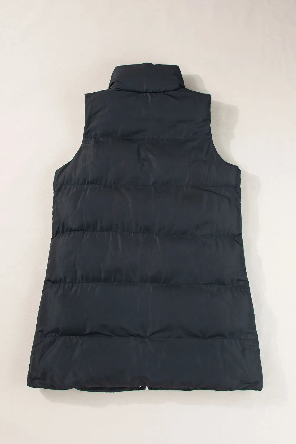 Black Windproof Longline Full Zipper Puffer Vest with Pockets - Chic Meadow Boutique 