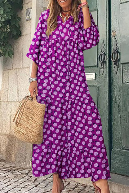 Purple Boho Printed Puff Sleeve Maxi Dress - Chic Meadow Boutique 