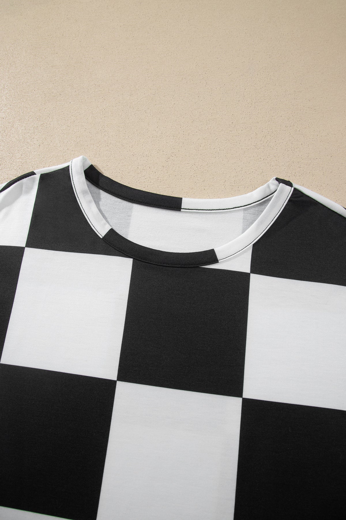 Black Checkerboard Plaid Long Sleeve Solid Color Shorts 2pcs Set