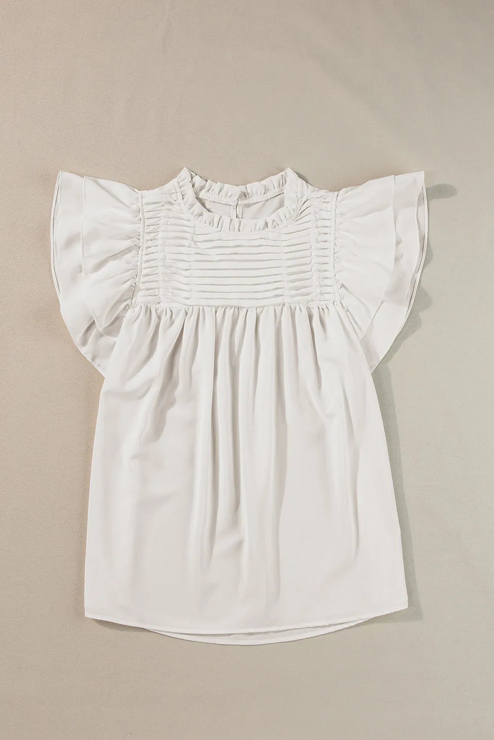 White Smocked Ruffle Sleeve Blouse - Chic Meadow Boutique 