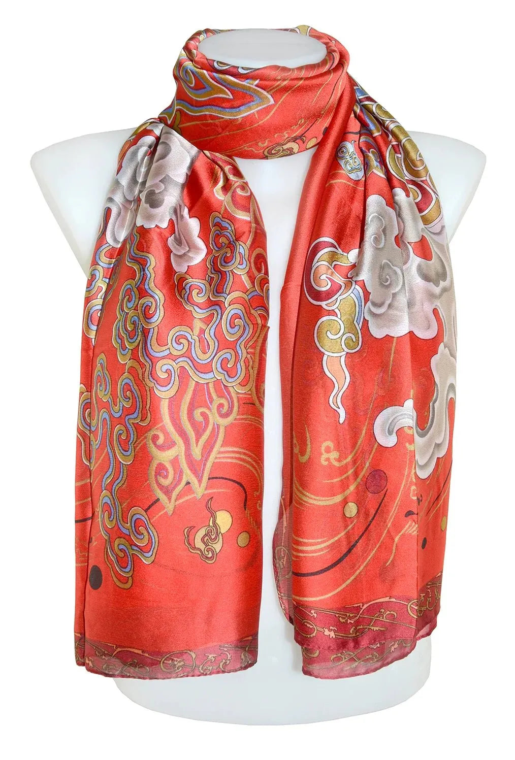 "Crimson Elegance" Patterned Scarf - Chic Meadow Boutique