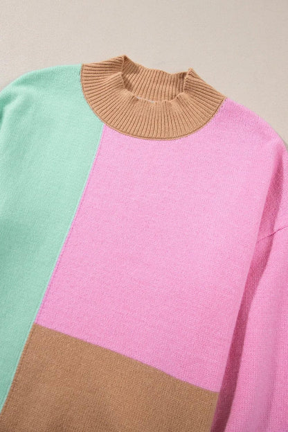 Tops/Sweaters & Cardigans Multicolour Colorblock Mock Neck Ribbed Trim Sweater