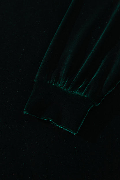 Blackish Green Velvet Long Sleeve Lace Splicing Hem Shift Maxi Dress