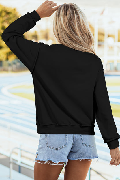 Black Oversize Drop Shoulder Reversible Mock Neck Sweatshirt