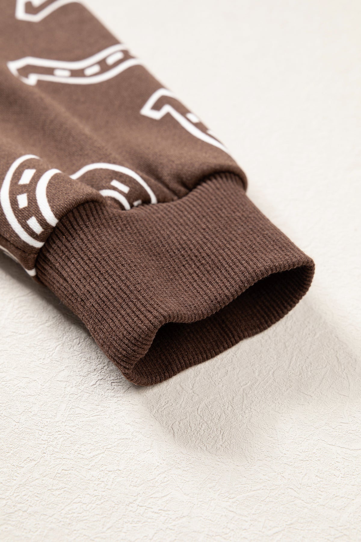 Brown Western Horseshoe Print Mock Neck Casual Pullover Sweatshirt
