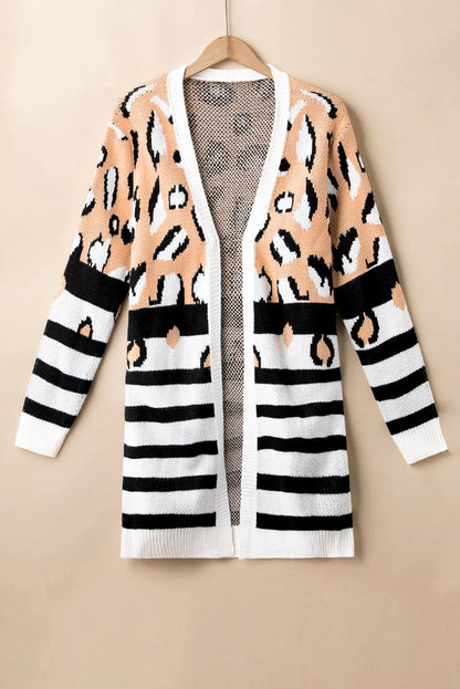 Brown Leopard Striped Mixed Print Open Front Cardigan - Chic Meadow Boutique 