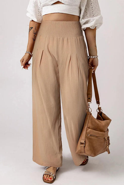 Bottoms/Pants & Culotte Khaki Smocked Wide Waistband High Waist Wide Leg Pants