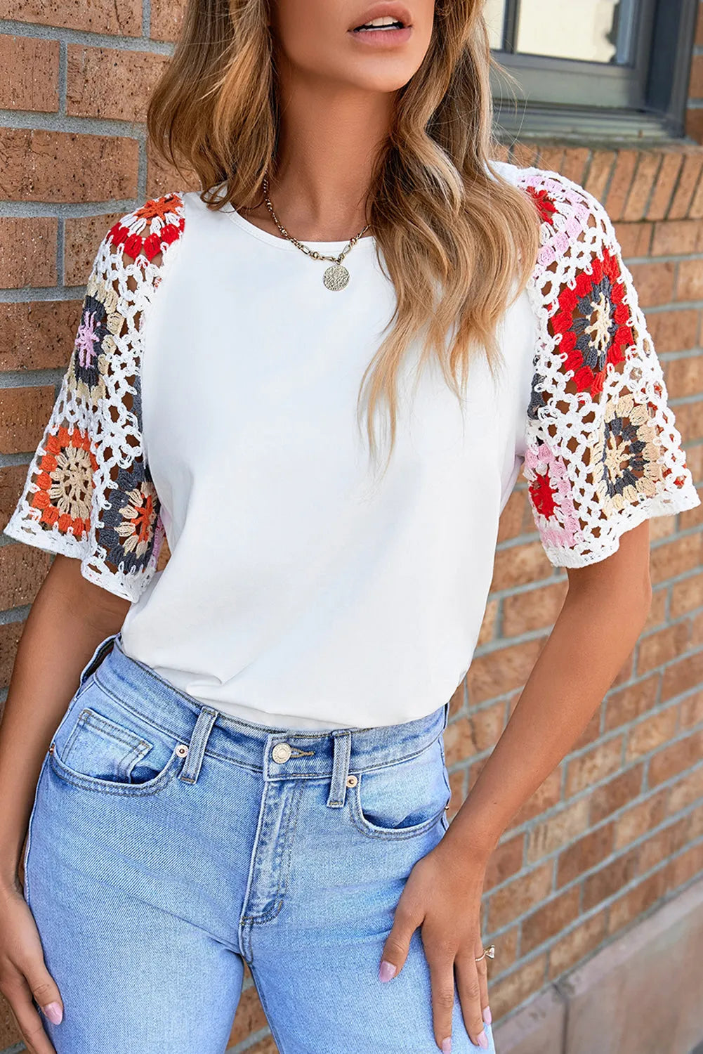 White Floral Crochet Short Sleeve Top - Chic Meadow Boutique 