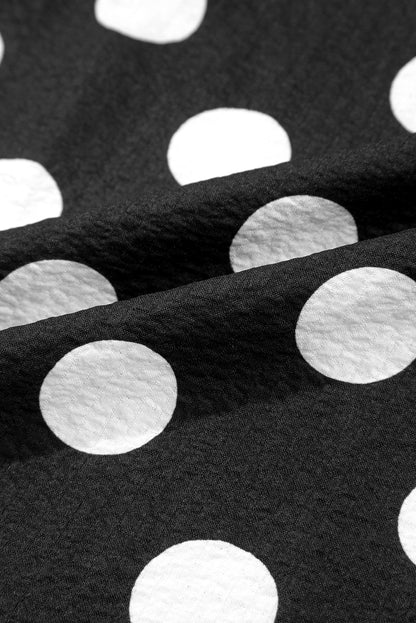 Black Polka Dot Print Ruffled Sleeve V Neck Blouse