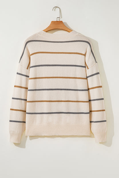 Multicolour Striped Drop Shoulder Plus Sweater