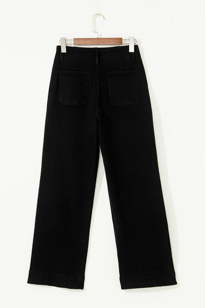 Black 2-Button High Waist Flared Bottom Jeans
