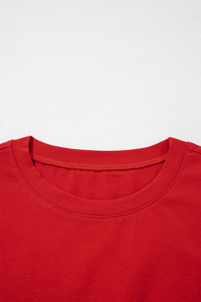Fiery Red Varsity Striped Short Sleeve Crew Neck T Shirt
