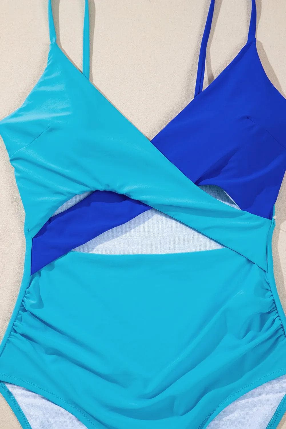 Light Blue Crossover Colorblock Cutout One Piece Swimsuit - Chic Meadow Boutique 