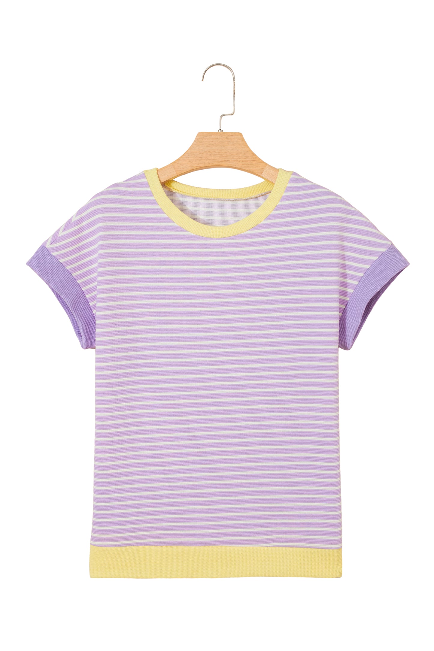 Purple Stripe Striped Colorblock Paneling Collar Cuff Hem Texture T-Shirt
