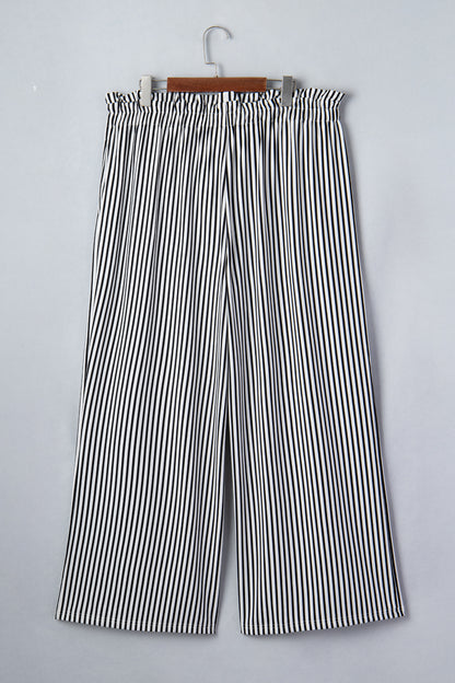 Black Stripe Plus Size Loose Straight Casual Pants