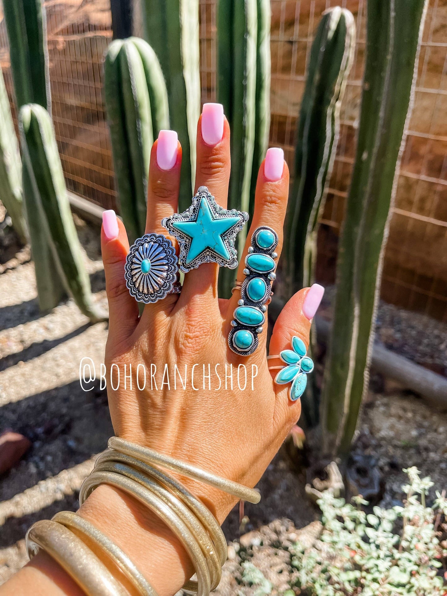 Western Cluster Cuff Turquoise Ring