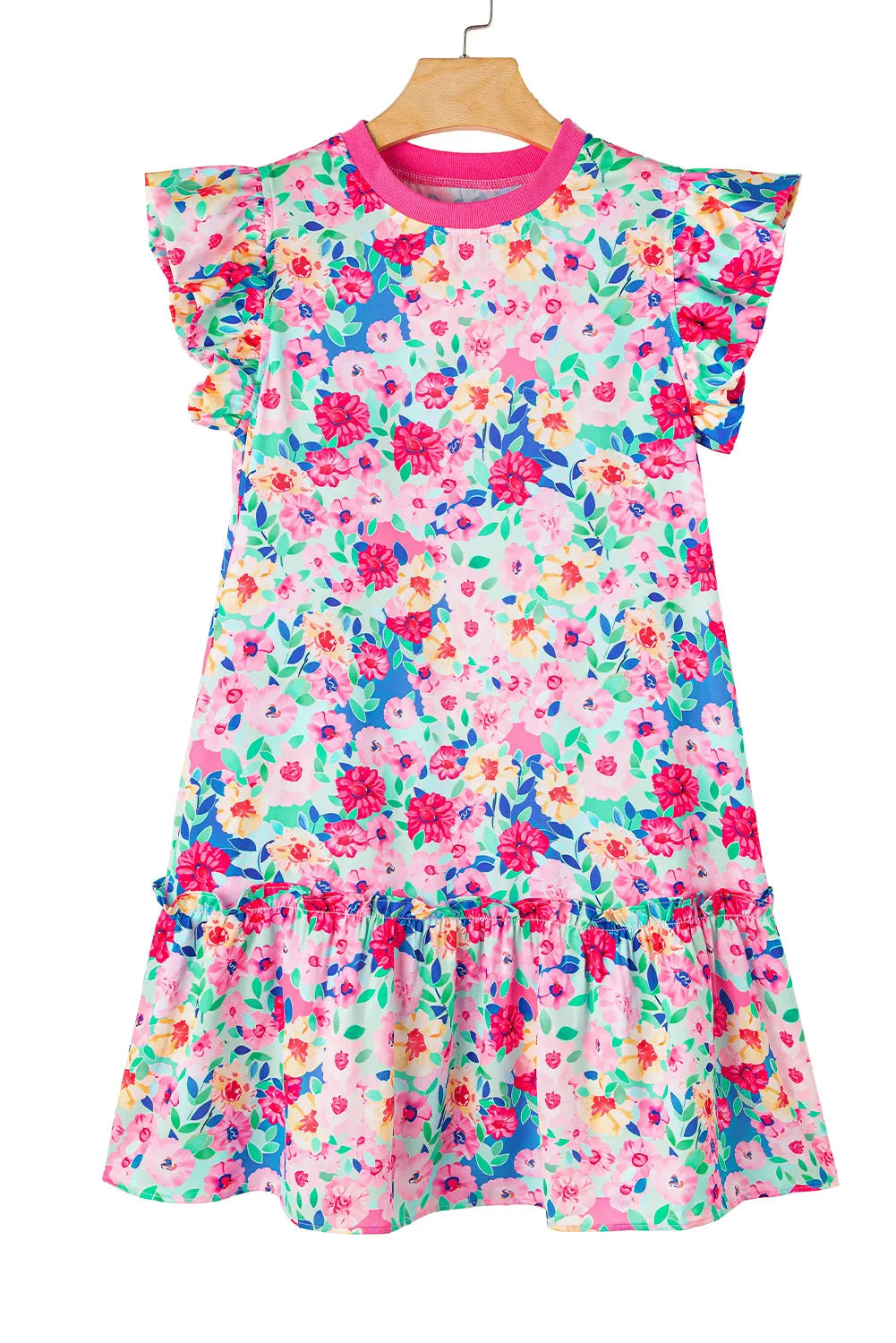 Multicolour Floral Print Flutter Sleeve Ruffled Mini Dress - Chic Meadow Boutique 