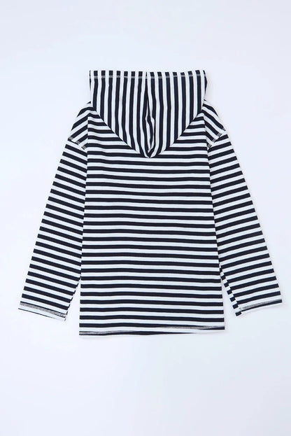 Stripe Kangaroo Pocket Drawstring Hoodie - Chic Meadow Boutique 