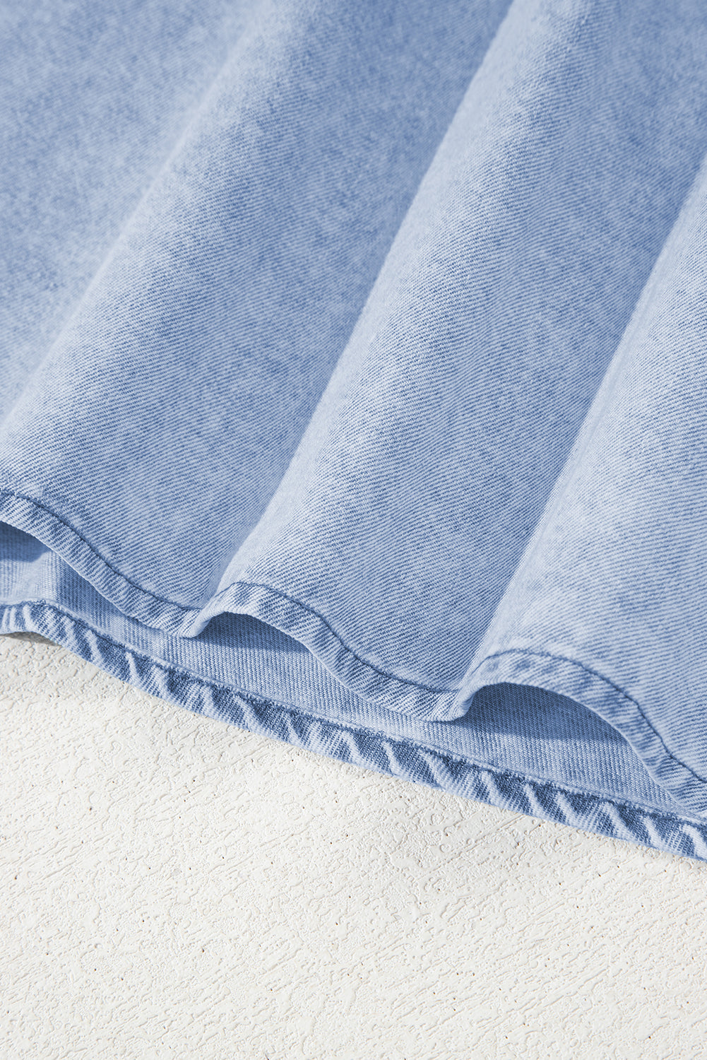 Beau Blue Double Ruffled Sleeves Buttoned A-line Collared Mini Denim Dress