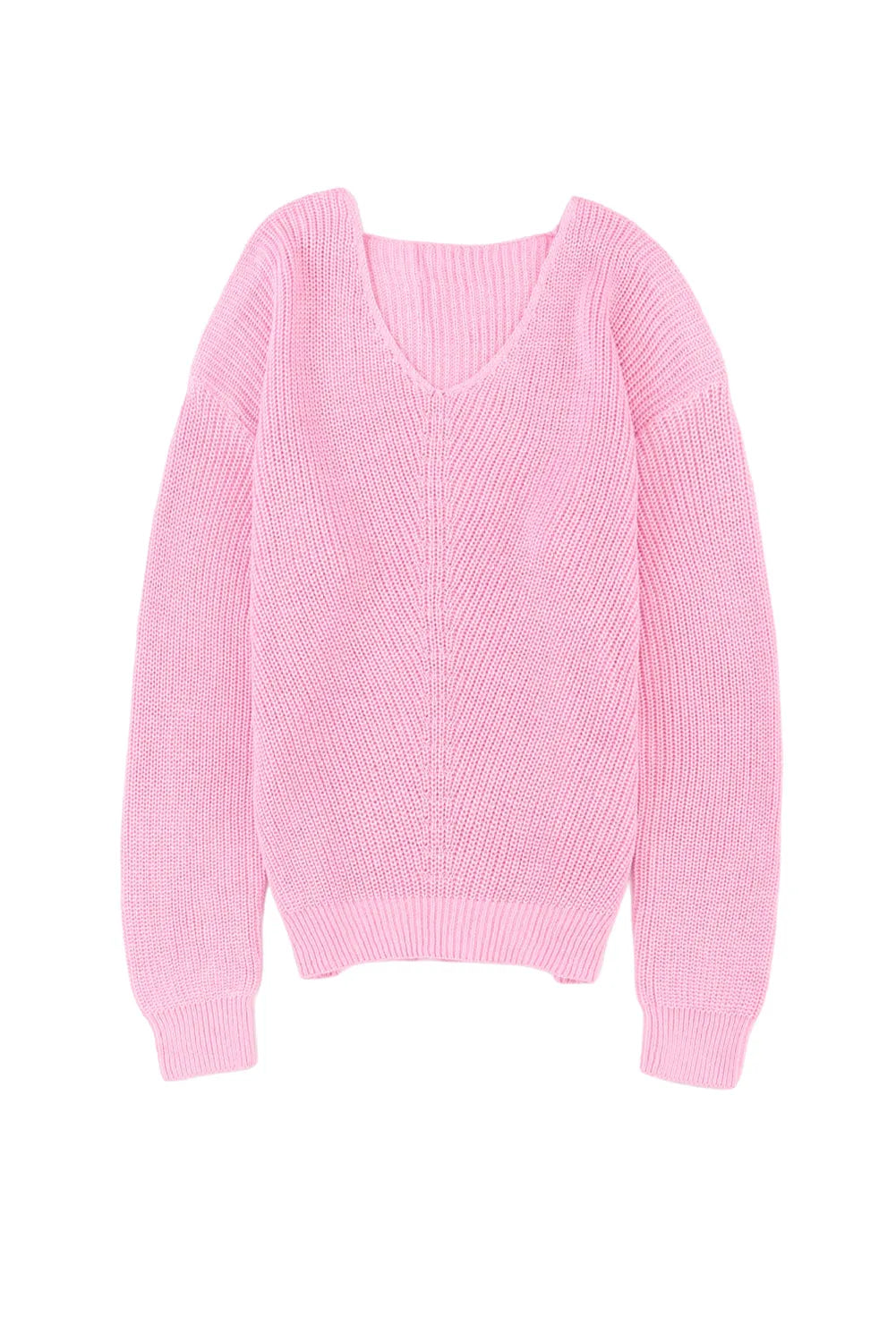 Pink Ribbed Knit V Neck Sweater - Chic Meadow Boutique 