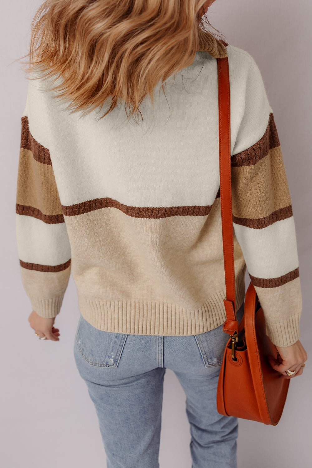 Parchment Colorblock Zipped Collared Pullover Sweater