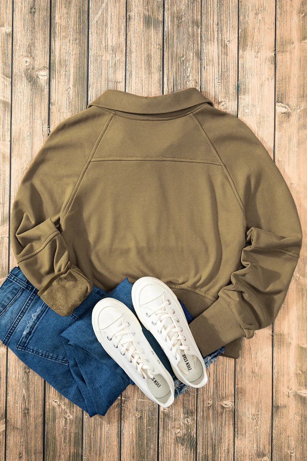 Brown Quarter Zip Stand Neck Kangaroo Pocket Sweatshirt - Chic Meadow Boutique 