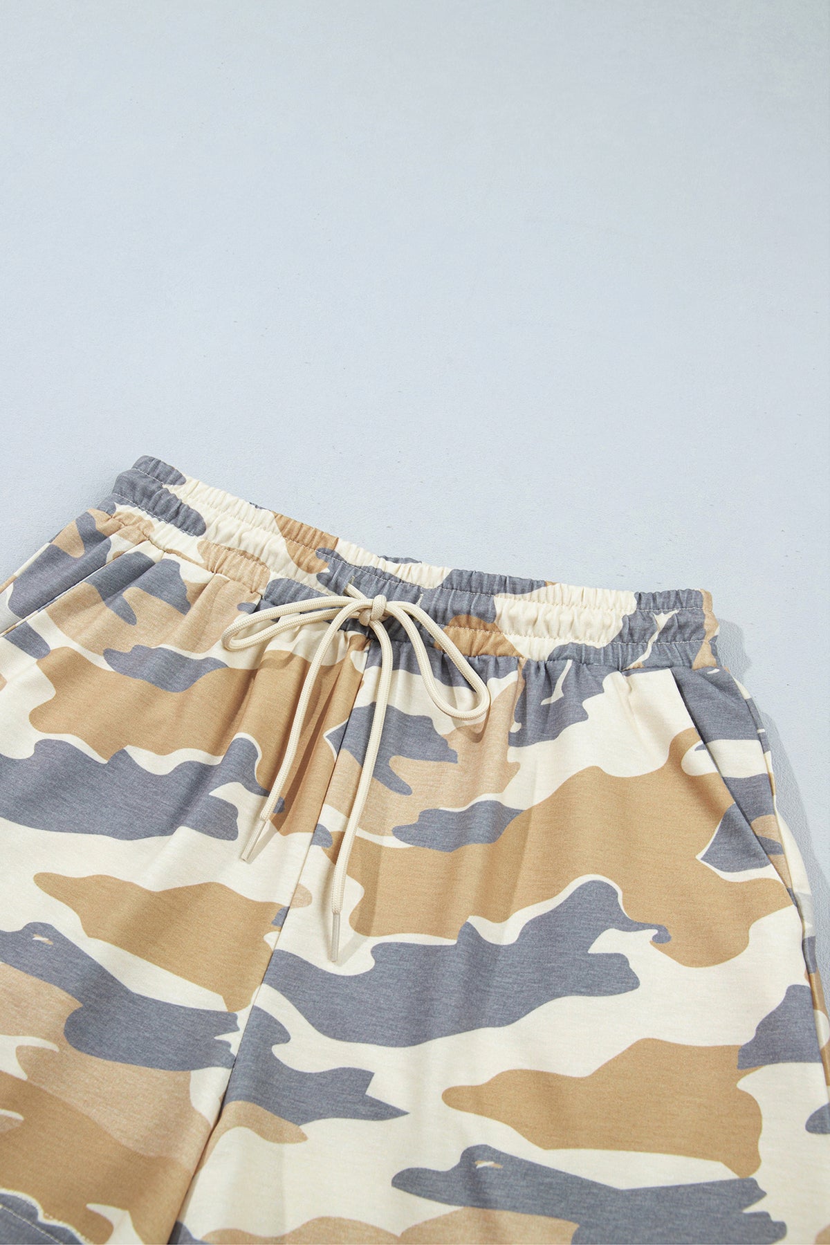 Multicolour Camouflage Print Long Sleeve Top Drawstring Shorts Set