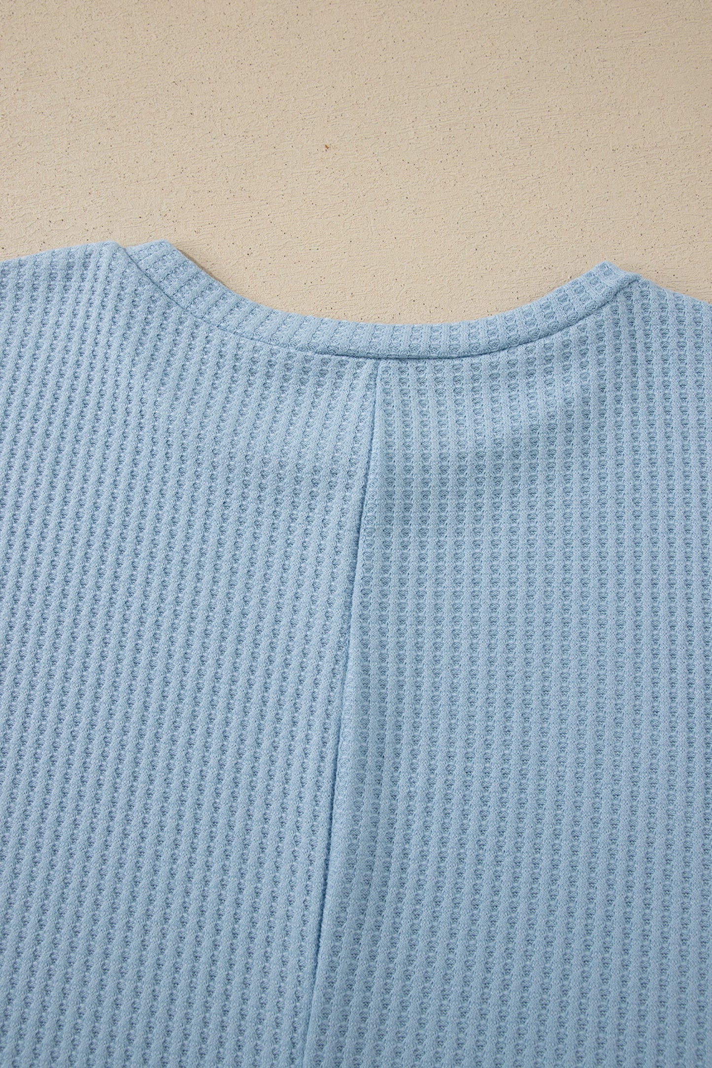 Beau Blue Waffle Textured Knit Dolman Short Sleeve Loose Top