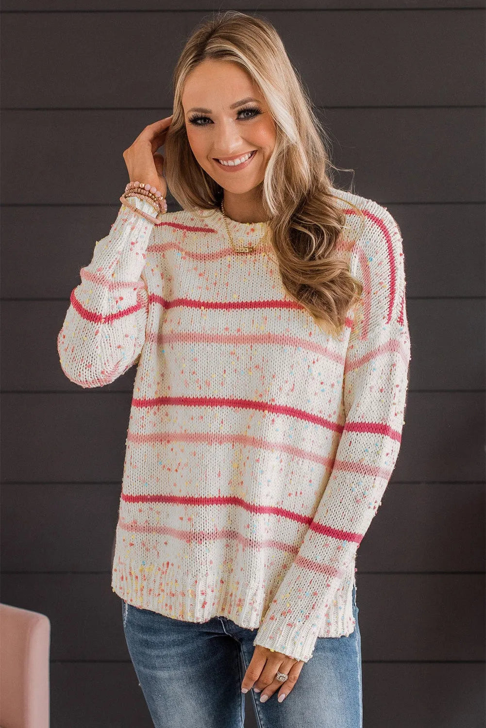 Pink Striped Confetti Knit Sweater - Chic Meadow Boutique 