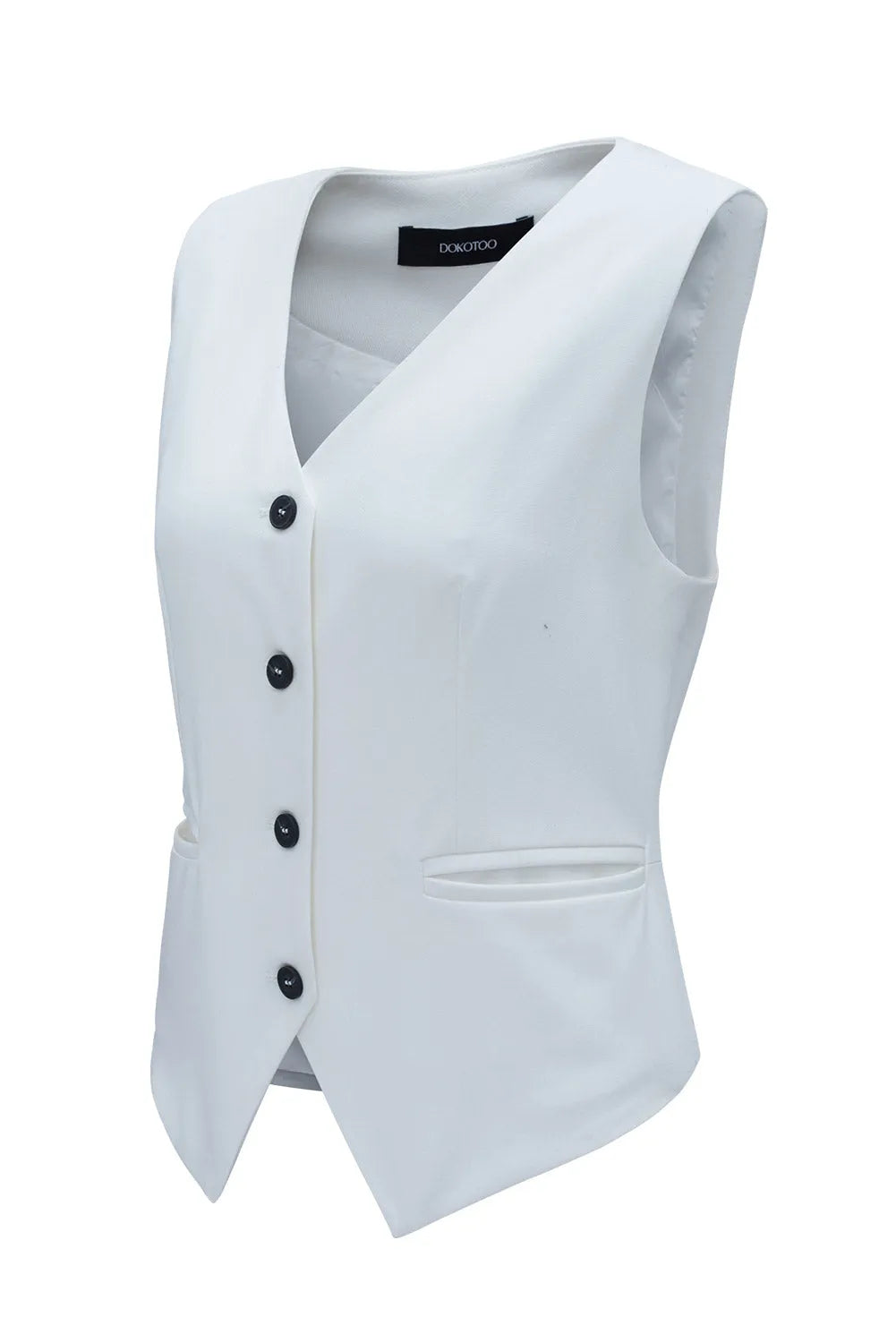 White Solid Color Button up V Neck Suit Vest - Chic Meadow Boutique 