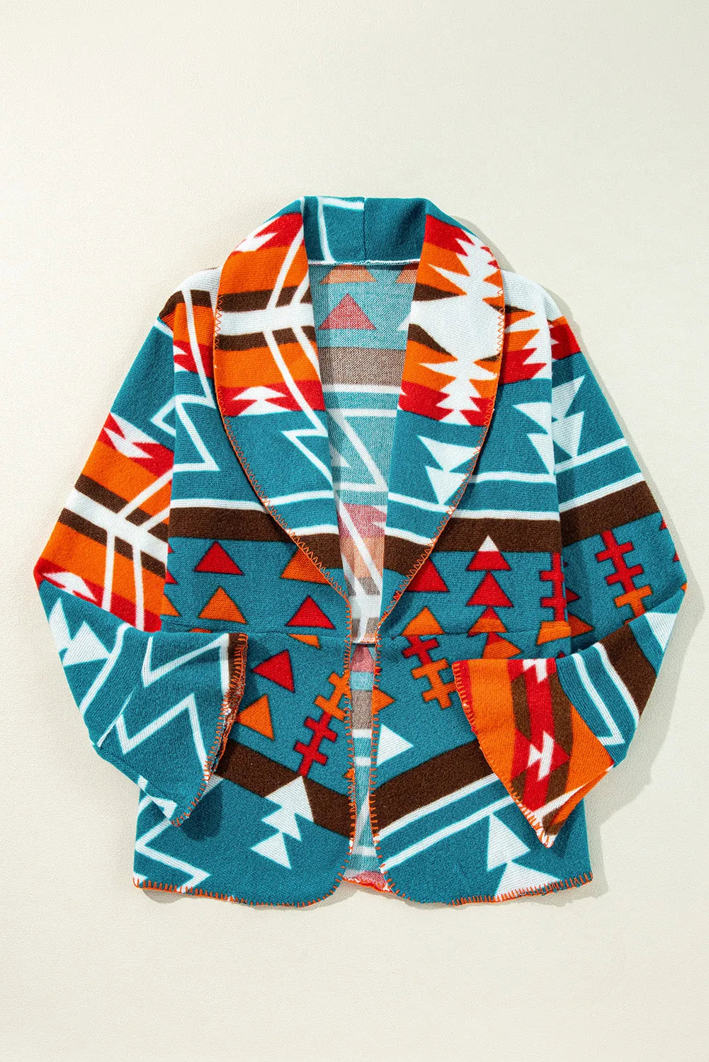 Sky Blue Aztec Printed Lapel Bell Sleeve Jacket - Chic Meadow Boutique 