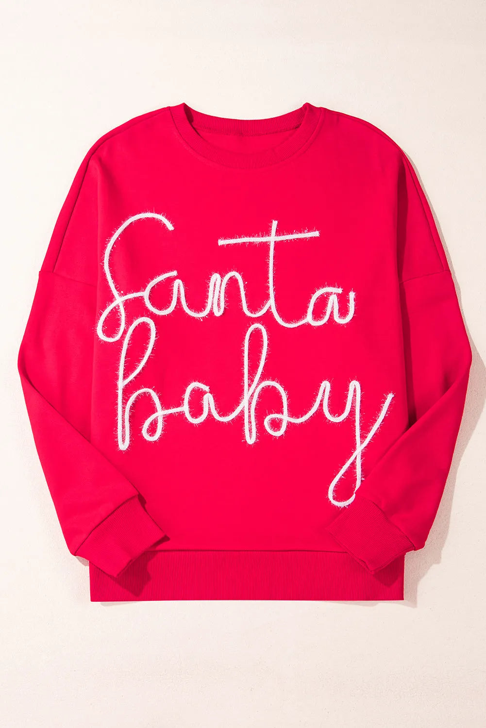 Fiery Red Christmas Santa Baby Tinsel Graphic Sweatshirt - Chic Meadow Boutique 