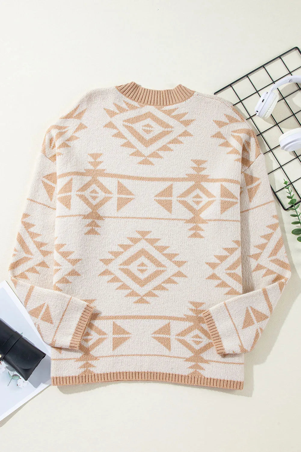 Apricot Plus Size Western Aztec Print Loose Sweater - Chic Meadow Boutique 